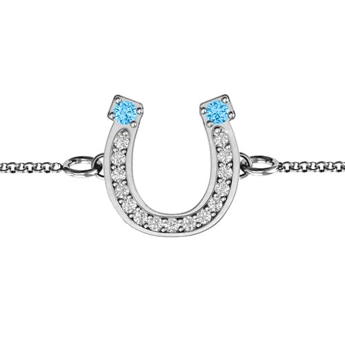 Horseshoe Bracelet with Two Stones and Accents – Sterling Silver with Blue Topaz and White Premium Zirconia
