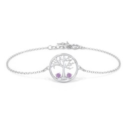 1 - 4 Stone Family Tree Bracelet in 925 Sterling Silver with Amethyst, Blue Topaz, and Emerald
