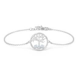 1 - 4 Stone Family Tree Bracelet in 925 Sterling Silver with Aquamarine, Blue Topaz, and Emerald