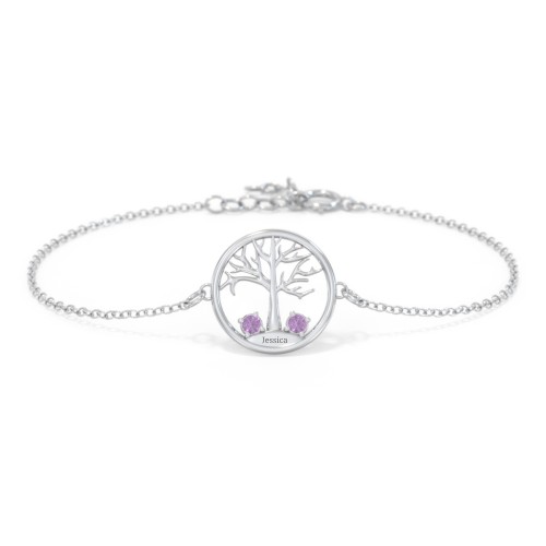 1 - 4 Stone Family Tree Bracelet – Sterling Silver with Amethyst