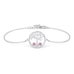 1 - 4 Stone Family Tree Bracelet in 925 Sterling Silver with Pink Tourmaline, Blue Topaz, and Emerald