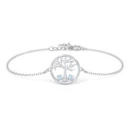 1 - 4 Stone Family Tree Bracelet in 925 Sterling Silver with Blue Topaz and Emerald
