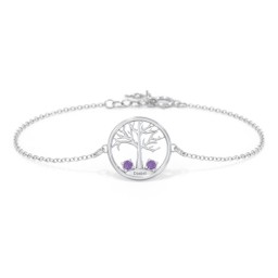 1 - 4 Stone Family Tree Bracelet in 925 Sterling Silver with Amethyst, Blue Topaz, and Emerald