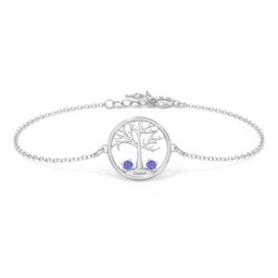 1 - 4 Stone Family Tree Bracelet in 925 Sterling Silver with Blue Sapphire, Blue Topaz, and Emerald