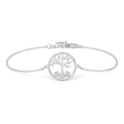 1 - 4 Stone Family Tree Bracelet in 925 Sterling Silver with Pink Tourmaline, Blue Topaz, and Emerald