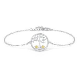 1 - 4 Stone Family Tree Bracelet in 925 Sterling Silver with Citrine, Blue Topaz, and Emerald