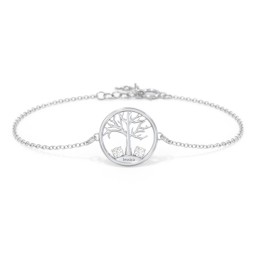 1 - 4 Stone Family Tree Bracelet in 925 Sterling Silver with Diamond, Blue Topaz, and Emerald