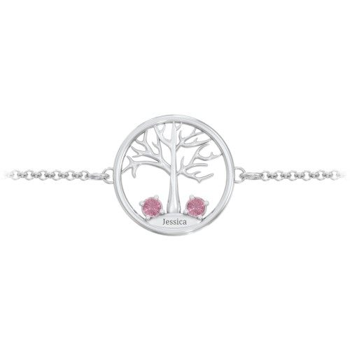 1 - 4 Stone Family Tree Bracelet – Sterling Silver with Pink Tourmaline