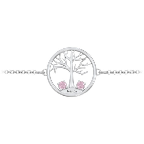 1 - 4 Stone Family Tree Bracelet – Sterling Silver with Pink Tourmaline