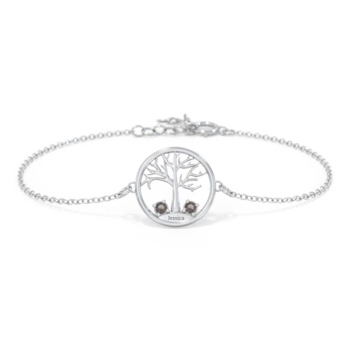 1 - 4 Stone Family Tree Bracelet – Sterling Silver with Smokey Quartz