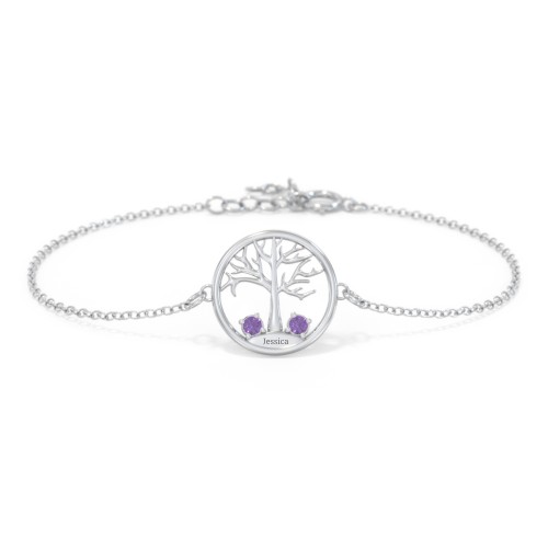 1 - 4 Stone Family Tree Bracelet – Sterling Silver with Amethyst