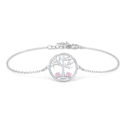 1 - 4 Stone Family Tree Bracelet – Sterling Silver with Pink Tourmaline