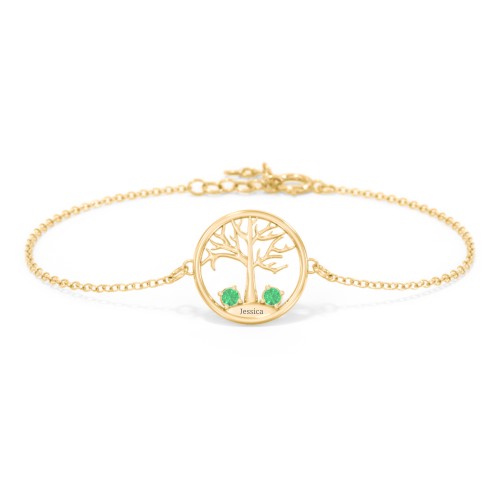 1 - 4 Stone Family Tree Bracelet – 10K Yellow Gold with Emerald