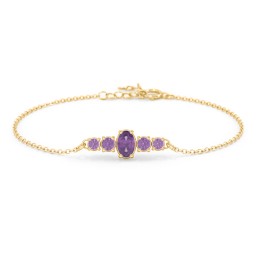 Oval Center with 4 Side Round Stones Bracelet in 10K Solid Yellow Gold with Amethyst