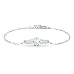 Oval Center with 4 Side Round Stones Bracelet in 925 Sterling Silver with Aquamarine