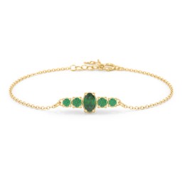Oval Center with 4 Side Round Stones Bracelet in 10K Solid Yellow Gold with Emerald