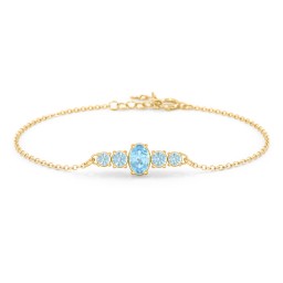 Oval Center with 4 Side Round Stones Bracelet in 10K Solid Yellow Gold with Blue Topaz
