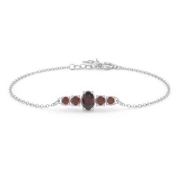 Oval Center with 4 Side Round Stones Bracelet in 925 Sterling Silver with Garnet