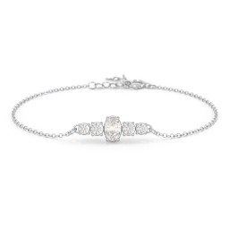 Oval Center with 4 Side Round Stones Bracelet in 925 Sterling Silver with Cubic Zirconia