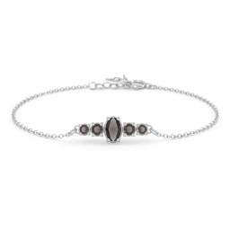 Oval Center with 4 Side Round Stones Bracelet in 925 Sterling Silver with Smokey Quartz