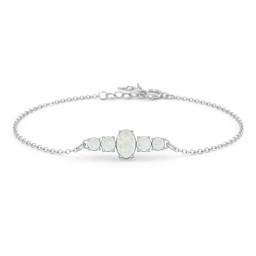 Oval Center with 4 Side Round Stones Bracelet in 925 Sterling Silver with Opal