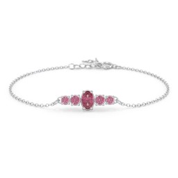 Oval Center with 4 Side Round Stones Bracelet in 925 Sterling Silver with Pink Tourmaline