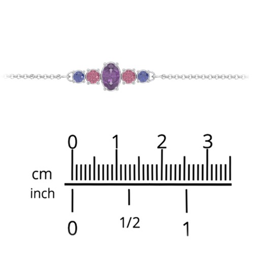 Oval Center with 4 Side Round Stones Bracelet – Sterling Silver with Blue Sapphire and Cubic Zirconia
