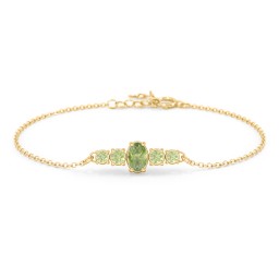 Oval Center with 4 Side Round Stones Bracelet in 10K Solid Yellow Gold with Peridot
