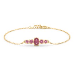 Oval Center with 4 Side Round Stones Bracelet in 10K Solid Yellow Gold with Pink Tourmaline
