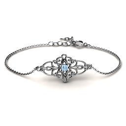 Vintage Star of David Bracelet in 925 Sterling Silver with Aquamarine