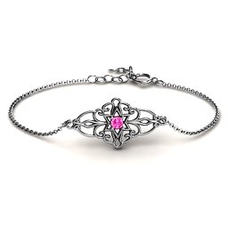 Vintage Star of David Bracelet in 925 Sterling Silver with Pink Tourmaline