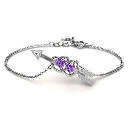Double Heart with Arrow and Two Heart Stones Promise Bracelet