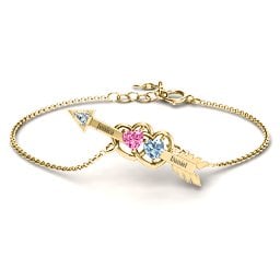 Double Heart with Arrow and Two Heart Stones Promise Bracelet