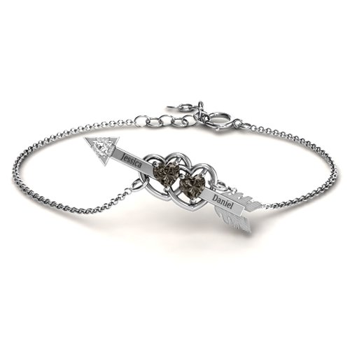 Double Heart with Arrow and Two Heart Stones Promise Bracelet