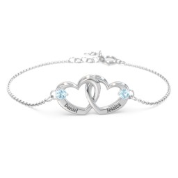 Interlocking Heart Promise Bracelet with Two Stones in 925 Sterling Silver