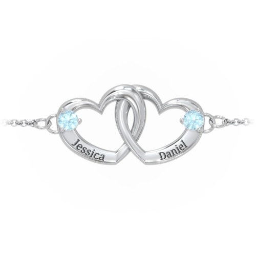 Interlocking Heart Promise Bracelet with Two Stones