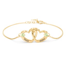 Interlocking Heart Promise Bracelet with Two Stones in 18K Gold Plated Silver with Peridot