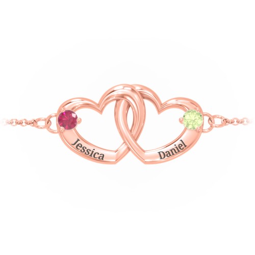 Interlocking Heart Promise Bracelet with Two Stones – 10K Rose Gold with Ruby and Peridot