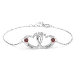 Interlocking Heart Promise Bracelet with Two Stones in 925 Sterling Silver with Garnet
