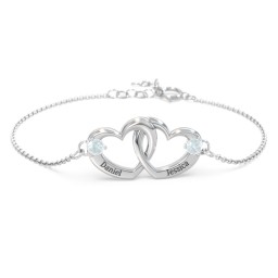 Interlocking Heart Promise Bracelet with Two Stones in 925 Sterling Silver with Aquamarine