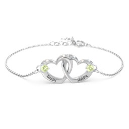 Interlocking Heart Promise Bracelet with Two Stones in 925 Sterling Silver with Peridot