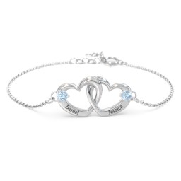 Interlocking Heart Promise Bracelet with Two Stones in 925 Sterling Silver with Blue Topaz