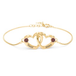 Interlocking Heart Promise Bracelet with Two Stones in 10K Solid Yellow Gold with Garnet