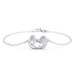 Pinky Swear Promise Bracelet in 925 Sterling Silver with Aquamarine and Pink Tourmaline