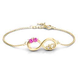Double the Love Infinity Bracelet in 18K Gold Plated Silver with Pink Tourmaline