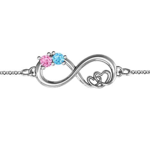 Double the Love Infinity Bracelet – Sterling Silver with Pink Tourmaline and Blue Topaz