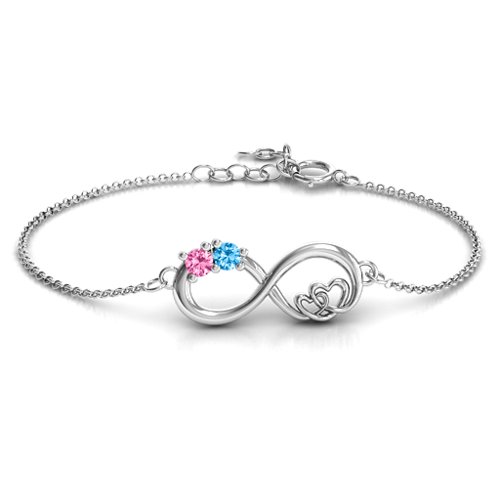Double the Love Infinity Bracelet – Sterling Silver with Pink Tourmaline and Blue Topaz