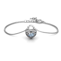 True Love's Lock Caged Bracelet in 925 Sterling Silver with Aquamarine