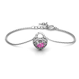 True Love's Lock Caged Bracelet in 925 Sterling Silver with Pink Tourmaline