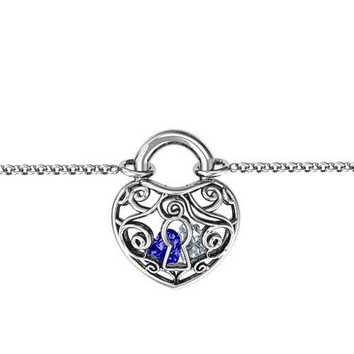 True Love's Lock Caged Bracelet – Sterling Silver with Blue Sapphire and Cubic Zirconia